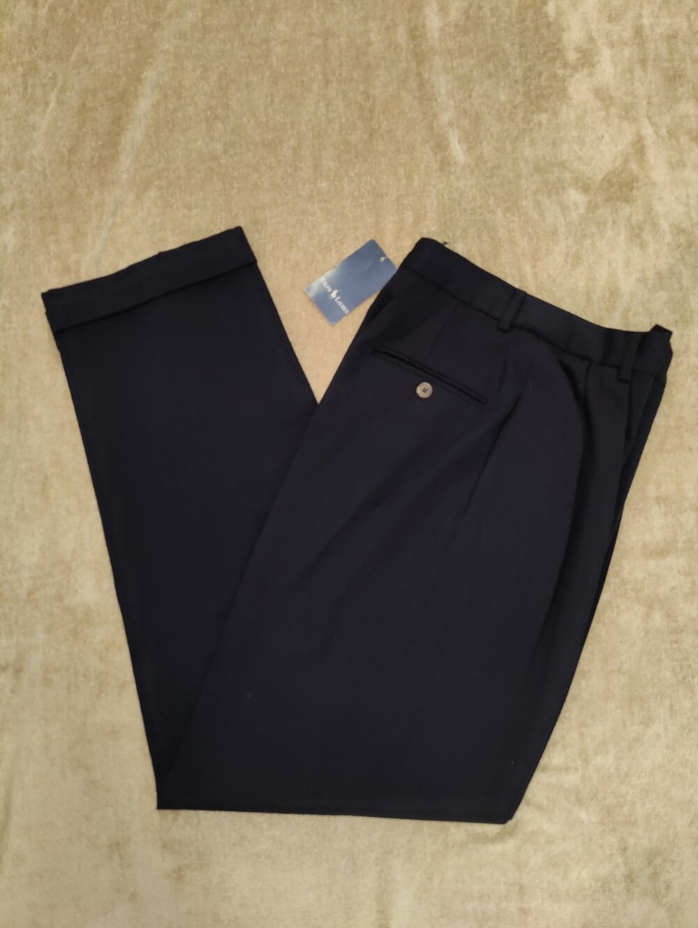 New Vintage Ralph Lauren Pleated front Navy Blue Wool Trousers, Size 4 Waist 26"